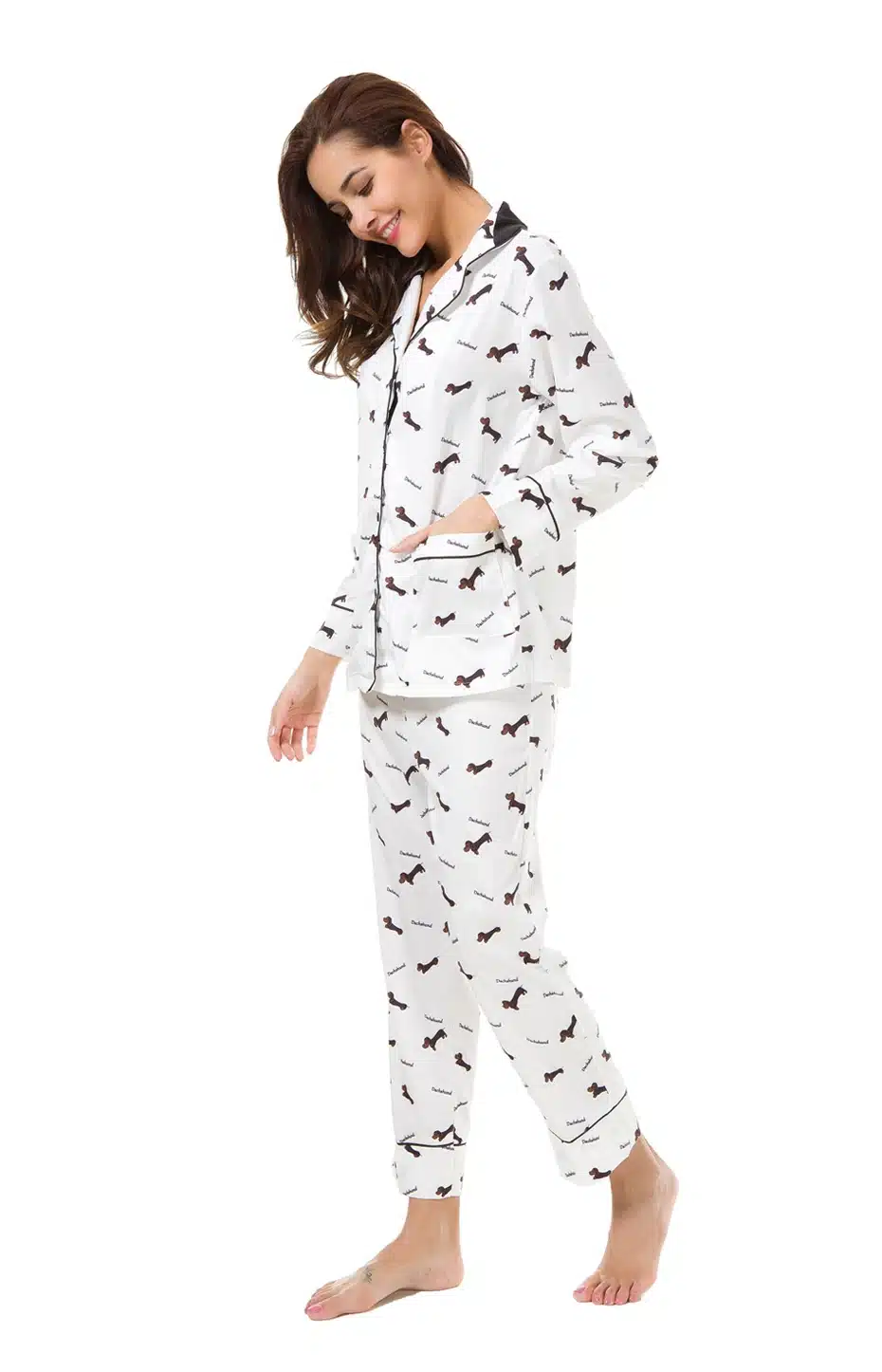 New 2018 Pajama Sets Women Dachshund Print 3 Pieces Set Long Sleeve Top + Pants Elastic Waist + Blinder Loose Homewear S74407 17