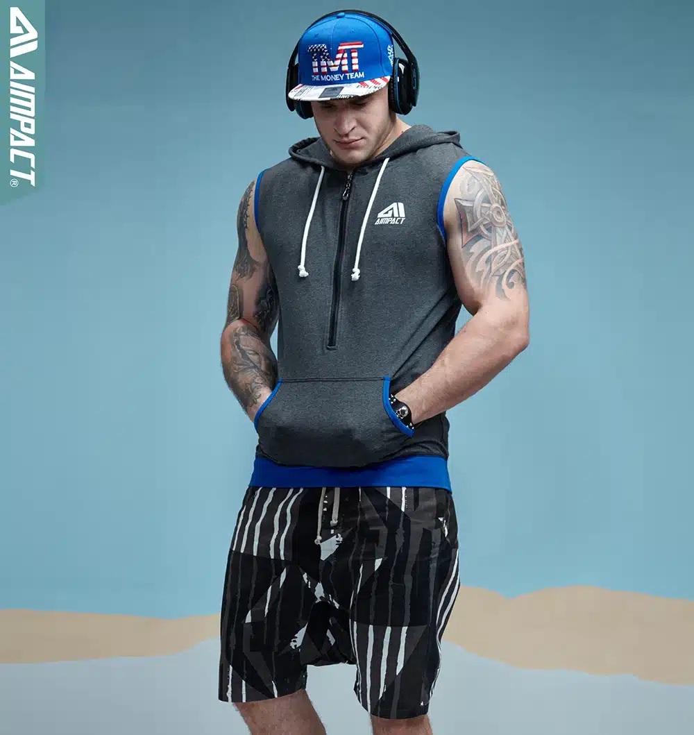 Aimpact Men's Fit Sleeveless Tapered Zip Hoodie Bodybuilding Tank Tops Crossfit Workout Sleeveless Jackets Terry Top Male AM1012 19