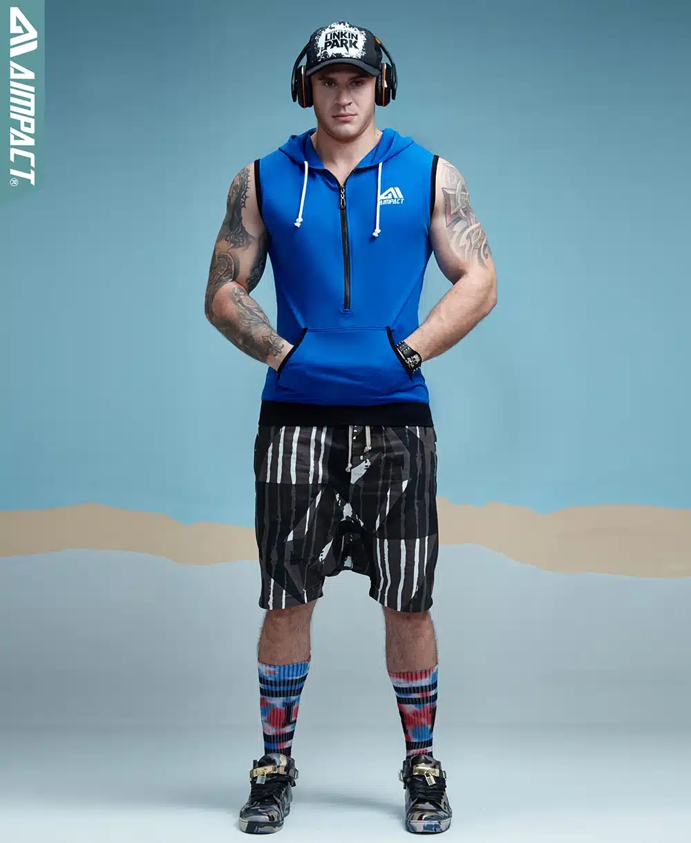 Aimpact Men's Fit Sleeveless Tapered Zip Hoodie Bodybuilding Tank Tops Crossfit Workout Sleeveless Jackets Terry Top Male AM1012 21