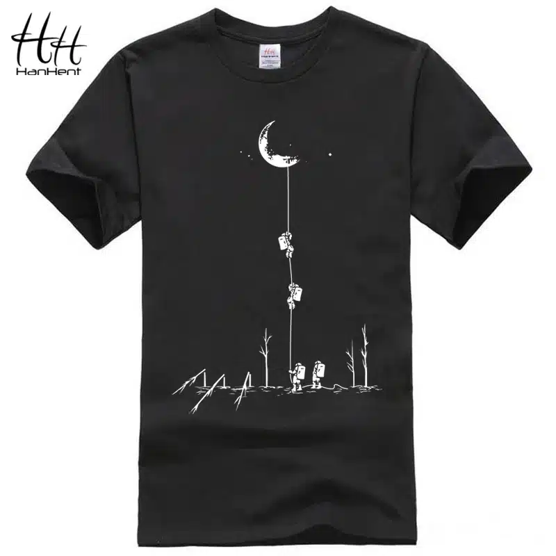 HanHent Funny T shirts Men Summer Fashion Climb To The Moon Printed Tshirt Casual Short Sleeve O-neck T-shirt Cotton Tops Tees 11