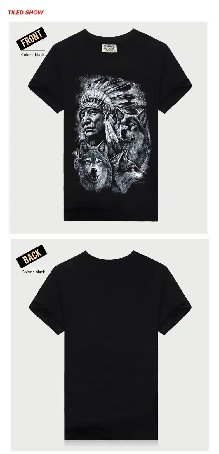 Rocksir 3d wolf t shirt mens Brand 3D Indians wolf Print t shirts Cotton wolves Men t-shirt Casual Man Tees Mens Tops 12