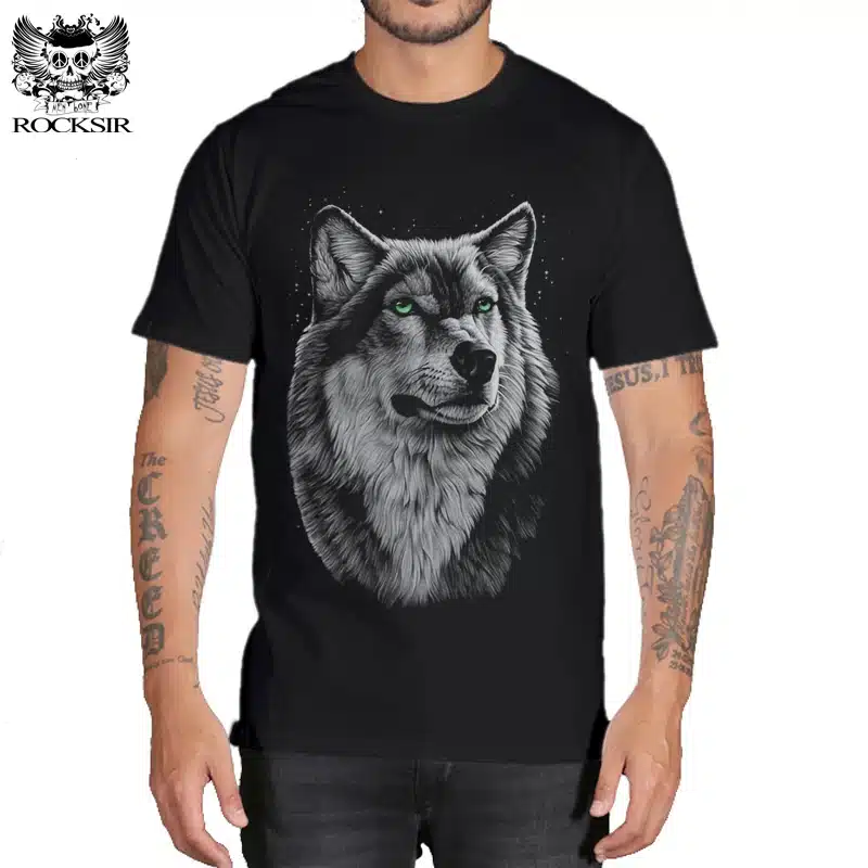 Rocksir 3d wolf t shirt mens Brand 3D Indians wolf Print t shirts Cotton wolves Men t-shirt Casual Man Tees Mens Tops 15