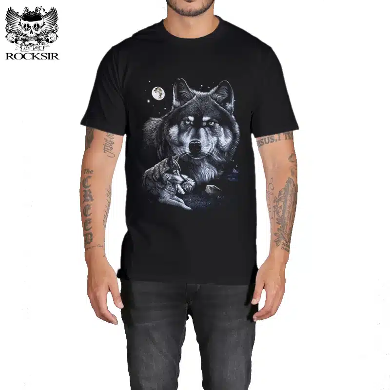 Rocksir 3d wolf t shirt mens Brand 3D Indians wolf Print t shirts Cotton wolves Men t-shirt Casual Man Tees Mens Tops 21