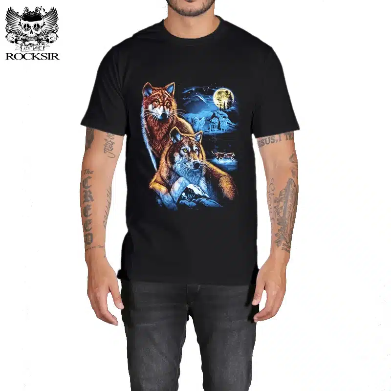 Rocksir 3d wolf t shirt mens Brand 3D Indians wolf Print t shirts Cotton wolves Men t-shirt Casual Man Tees Mens Tops 23