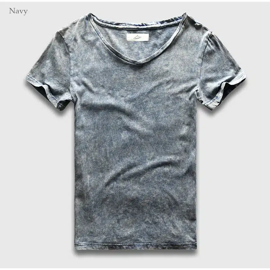 Zecmos Vintage Black T-Shirt Men Size Fashion Heavy Washed T Shirts For Men Slim Fit V Neck Top Tees Male Short Sleeve 22