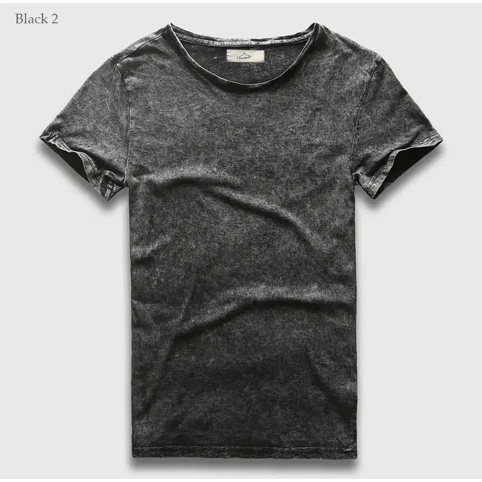 Zecmos Vintage Black T-Shirt Men Size Fashion Heavy Washed T Shirts For Men Slim Fit V Neck Top Tees Male Short Sleeve 24