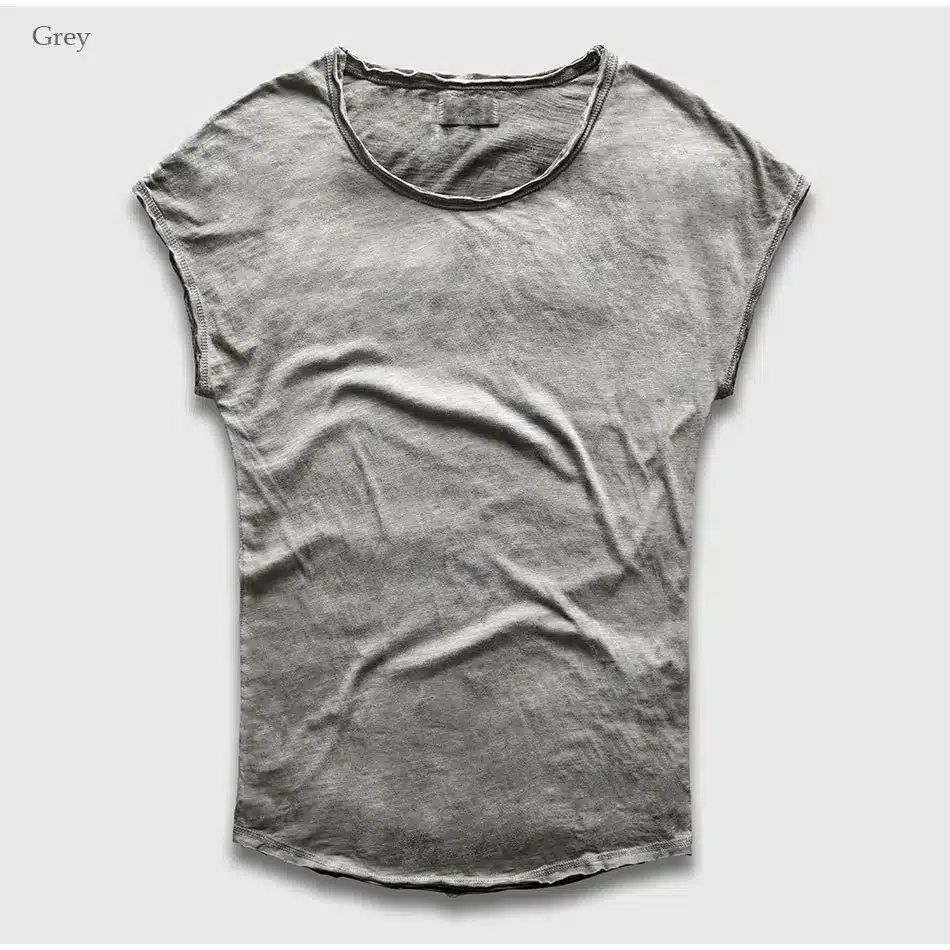 Zecmos Vintage Black T-Shirt Men Size Fashion Heavy Washed T Shirts For Men Slim Fit V Neck Top Tees Male Short Sleeve 25