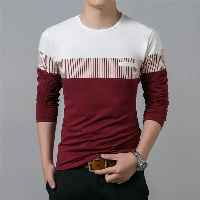 COODRONY T-Shirt Men 2017 Spring Summer New Long Sleeve O-Neck T Shirt Men Brand Clothing Fashion Patchwork Cotton Tee Tops 7622 8