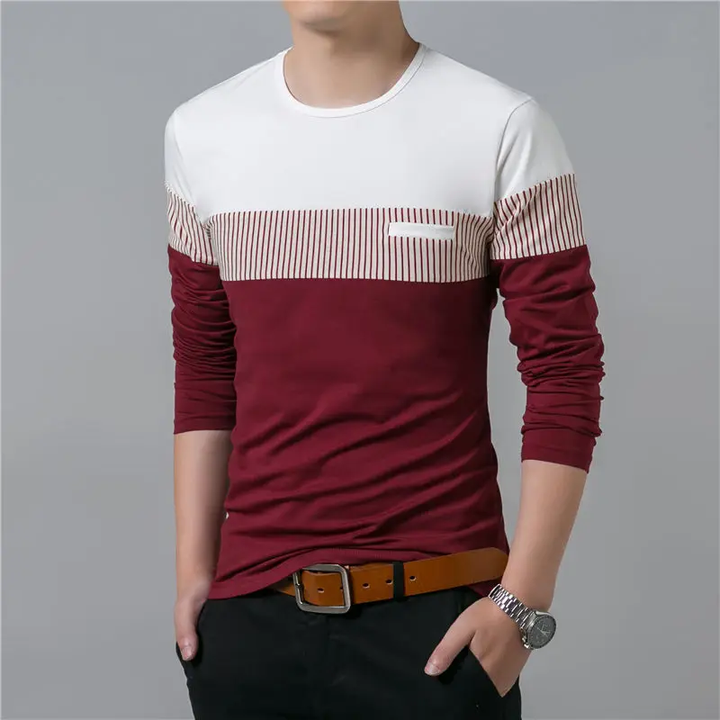 COODRONY T-Shirt Men 2017 Spring Summer New Long Sleeve O-Neck T Shirt Men Brand Clothing Fashion Patchwork Cotton Tee Tops 7622 9