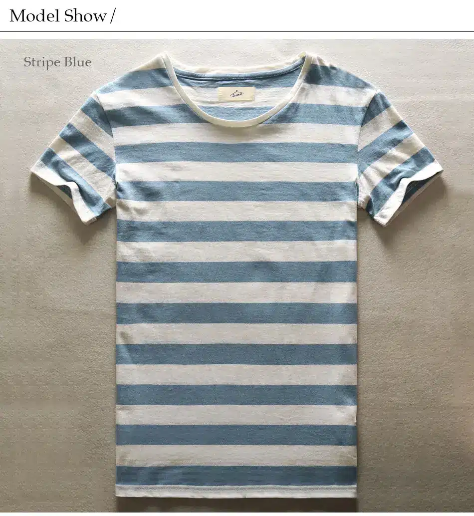 Zecmos New Men Stripe T-Shirt Fashion O Neck Short Sleeved Slim Fit Blue Striped T Shirt Man 19
