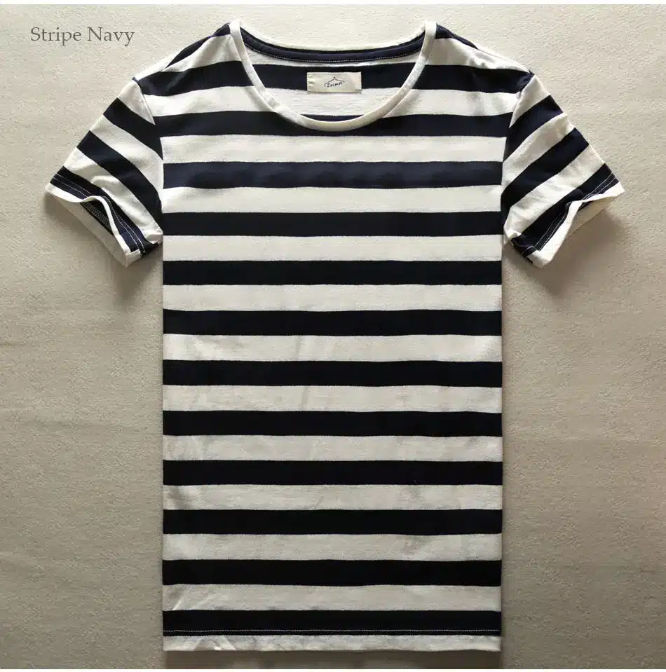 Zecmos New Men Stripe T-Shirt Fashion O Neck Short Sleeved Slim Fit Blue Striped T Shirt Man 23