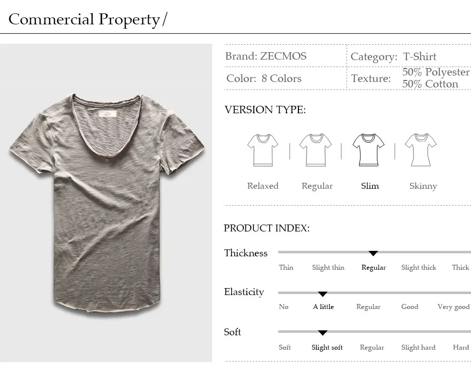 Zecmos Fashion Men T-Shirt With V Neck T Shirts For Men Male Luxury Cotton Plain Solid Curved Hem Top Tees Short Sleeve 15