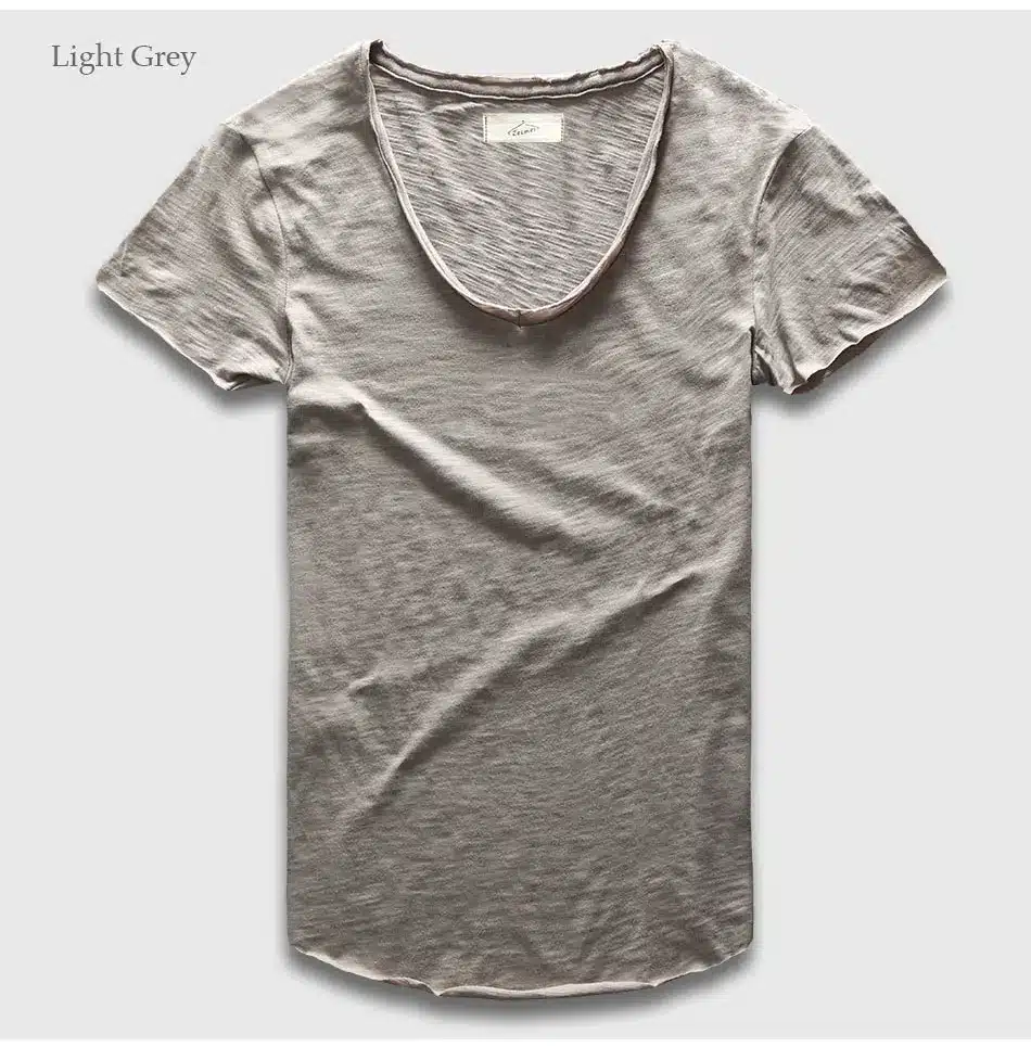 Zecmos Fashion Men T-Shirt With V Neck T Shirts For Men Male Luxury Cotton Plain Solid Curved Hem Top Tees Short Sleeve 20