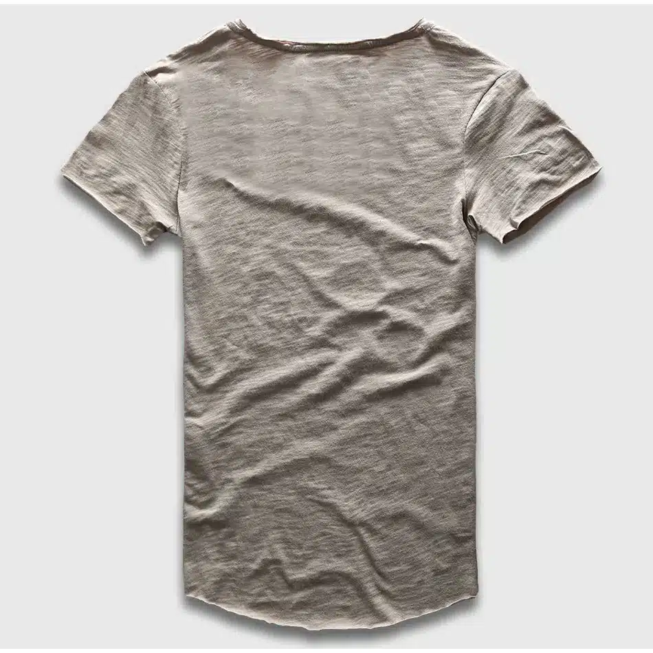 Zecmos Fashion Men T-Shirt With V Neck T Shirts For Men Male Luxury Cotton Plain Solid Curved Hem Top Tees Short Sleeve 21