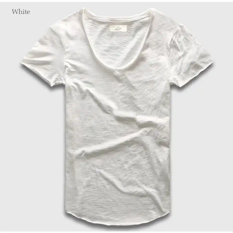 Zecmos Fashion Men T-Shirt With V Neck T Shirts For Men Male Luxury Cotton Plain Solid Curved Hem Top Tees Short Sleeve 24