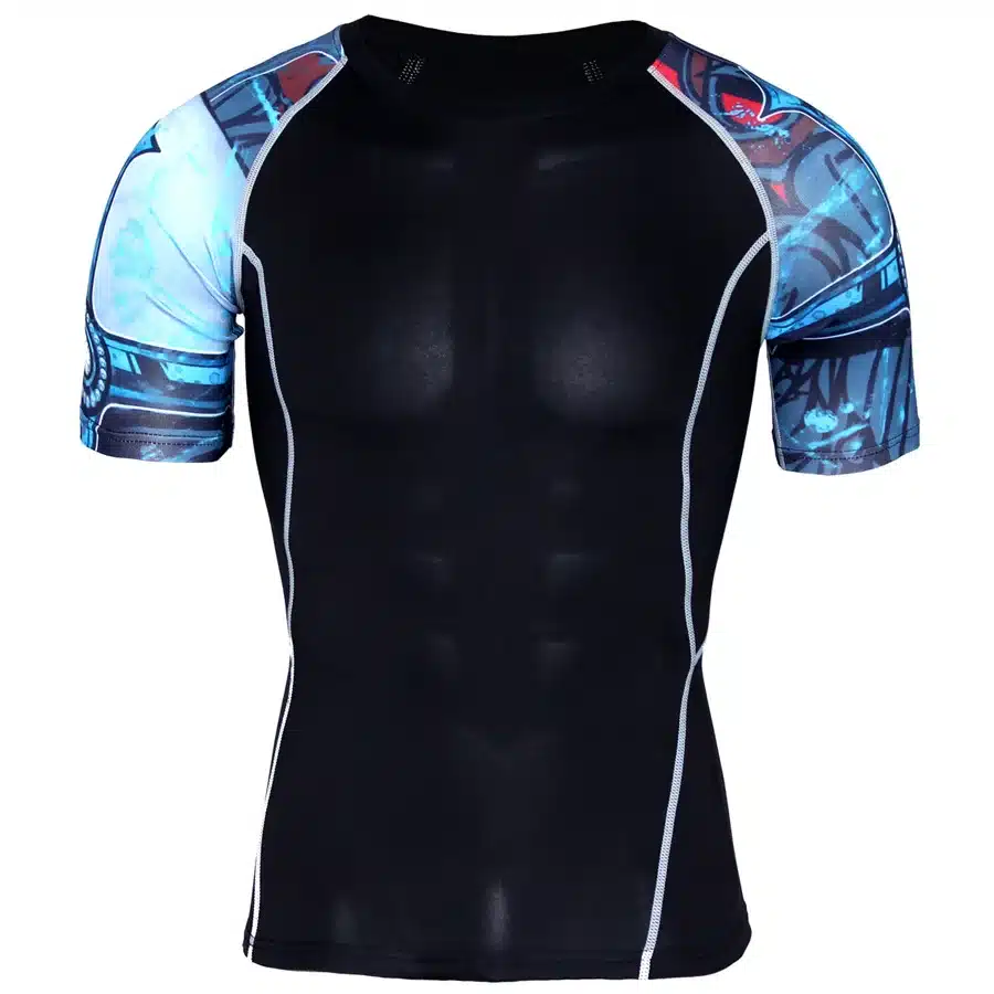 New Compression Shirt Splicing Sleeve Fitness Men Wolf Skull Anime 3D T Shirt MMA Short Sleeve Crossfit Bodybuilding Tee Shirt 32