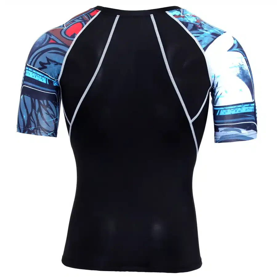 New Compression Shirt Splicing Sleeve Fitness Men Wolf Skull Anime 3D T Shirt MMA Short Sleeve Crossfit Bodybuilding Tee Shirt 33