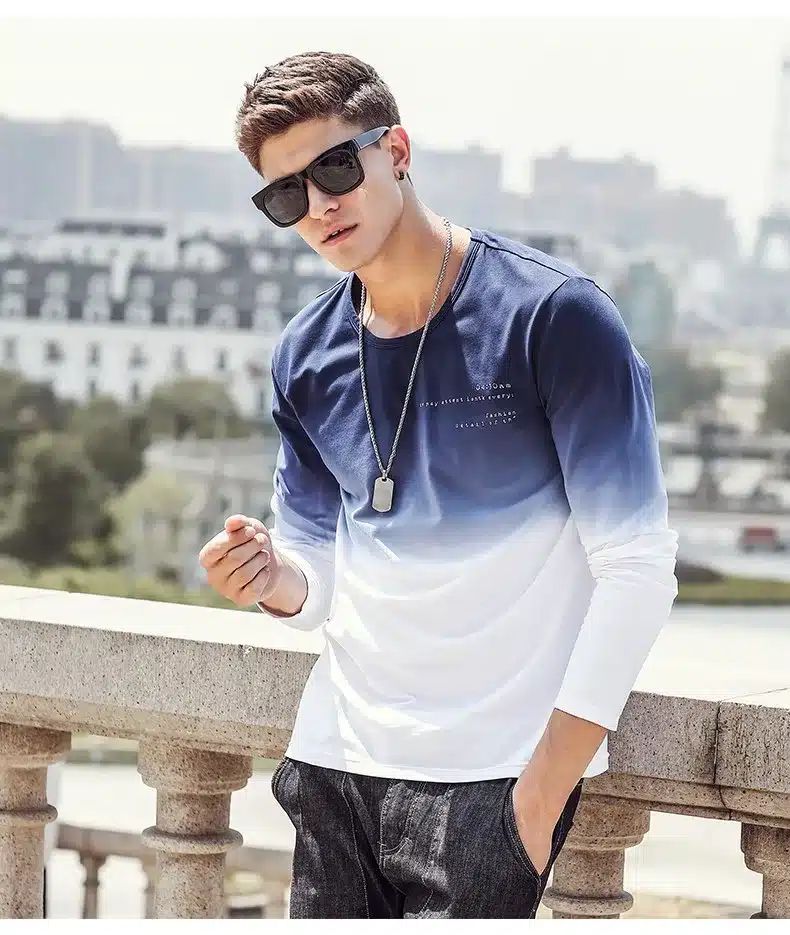 Pioneer Camp 2018 New Arrive Mens T Shirts Fashion O-Neck casual Long Sleeve T-Shirt Gradient band Clothing T Shirt Homme 611907 21