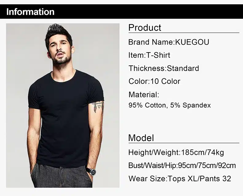 KUEGOU Summer Mens Casual T Shirts 10 Solid Colors Brand Clothing Man's Wear Short Sleeve Slim T-Shirts Tops Tees Plus Size 601 14