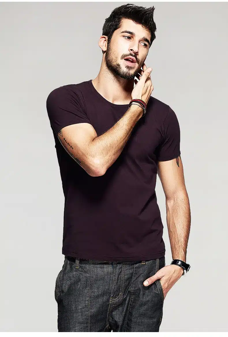 KUEGOU Summer Mens Casual T Shirts 10 Solid Colors Brand Clothing Man's Wear Short Sleeve Slim T-Shirts Tops Tees Plus Size 601 34