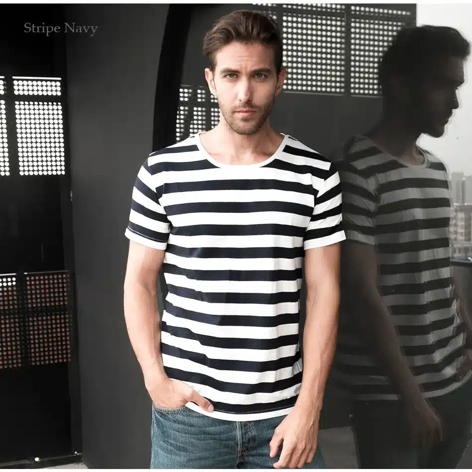 Zecmos Navy Striped Sailor T-Shirt Men Summer Black And White Striped Loose T Shirt Men Horizontal Sea Style 26