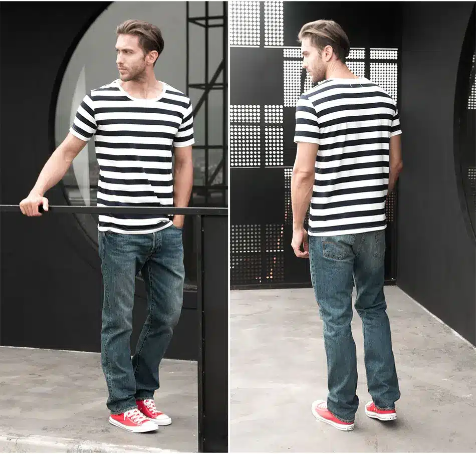 Zecmos Navy Striped Sailor T-Shirt Men Summer Black And White Striped Loose T Shirt Men Horizontal Sea Style 29