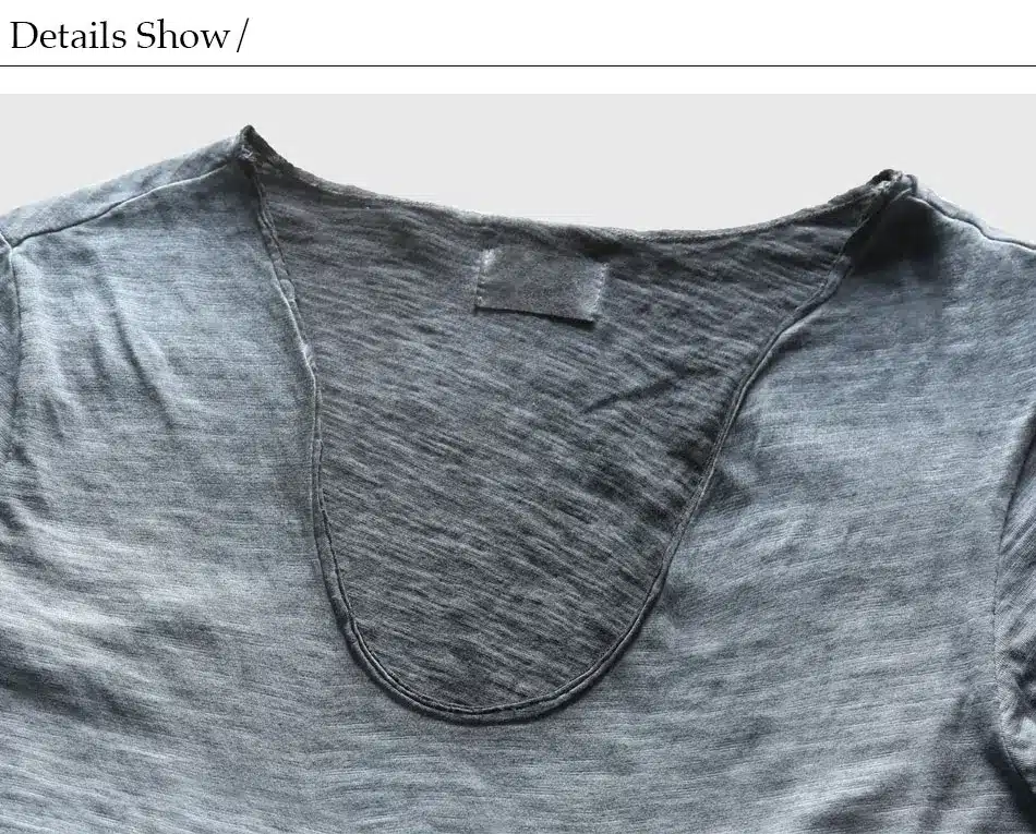 Zecmos Vintage Washed T-Shirt Men New Summer T Shirts Male Wide V Neck Slim Fit Top Tees Sexy Streetwear Tshirts Man Vneck 23