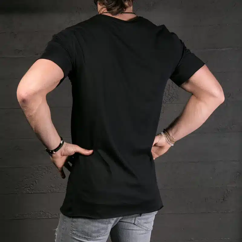 2017 New Men's Fashion Show Stylish Long T shirt Asymmetrical Side Zipper Big Neck Short Sleeve T-shirt Male Hip Hop Tee 21