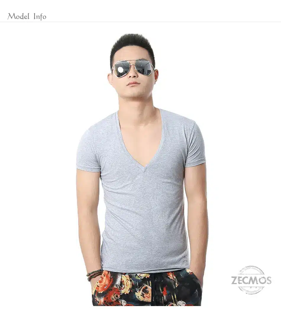 Zecmos Deep V Neck Sexy Men T-Shirt Vintage Short Sleeve Solid Color Muscle Fit T Shirt Men Top Tees Fashion 17