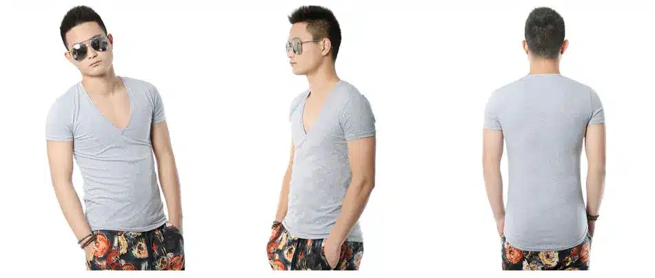 Zecmos Deep V Neck Sexy Men T-Shirt Vintage Short Sleeve Solid Color Muscle Fit T Shirt Men Top Tees Fashion 23