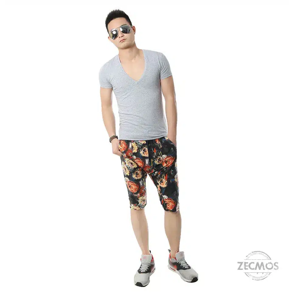 Zecmos Deep V Neck Sexy Men T-Shirt Vintage Short Sleeve Solid Color Muscle Fit T Shirt Men Top Tees Fashion 26