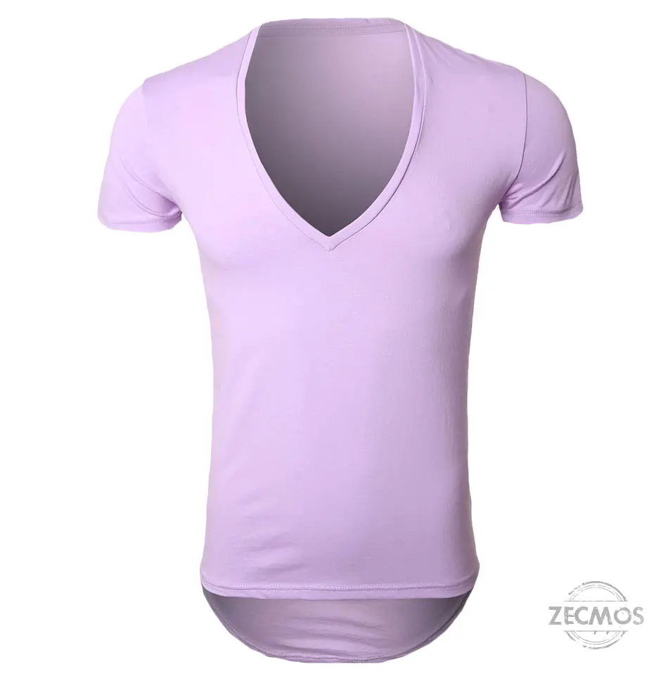 Zecmos Deep V Neck Sexy Men T-Shirt Vintage Short Sleeve Solid Color Muscle Fit T Shirt Men Top Tees Fashion 36