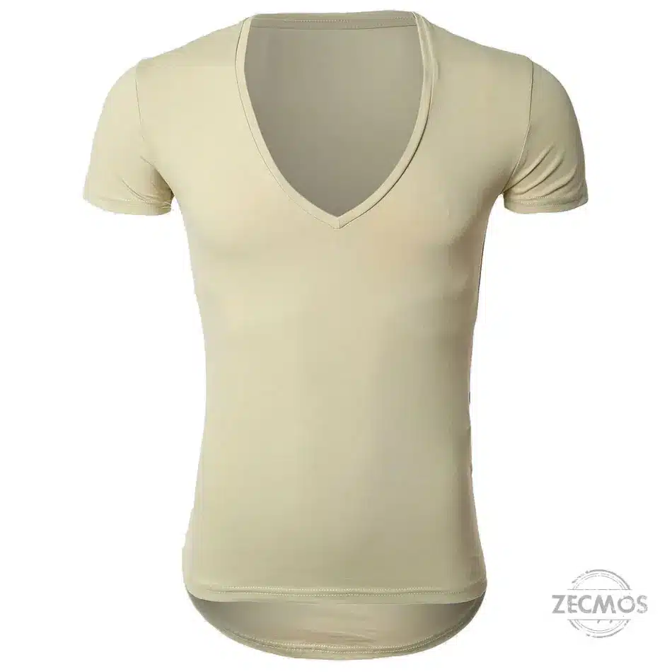 Zecmos Deep V Neck Sexy Men T-Shirt Vintage Short Sleeve Solid Color Muscle Fit T Shirt Men Top Tees Fashion 42