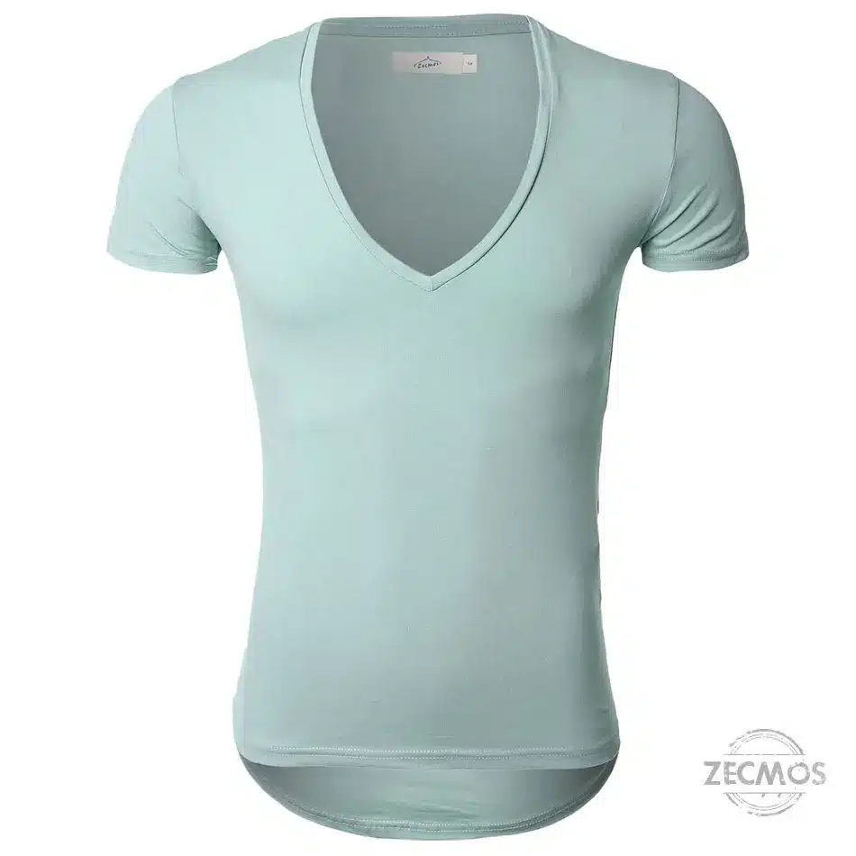 Zecmos Deep V Neck Sexy Men T-Shirt Vintage Short Sleeve Solid Color Muscle Fit T Shirt Men Top Tees Fashion 47