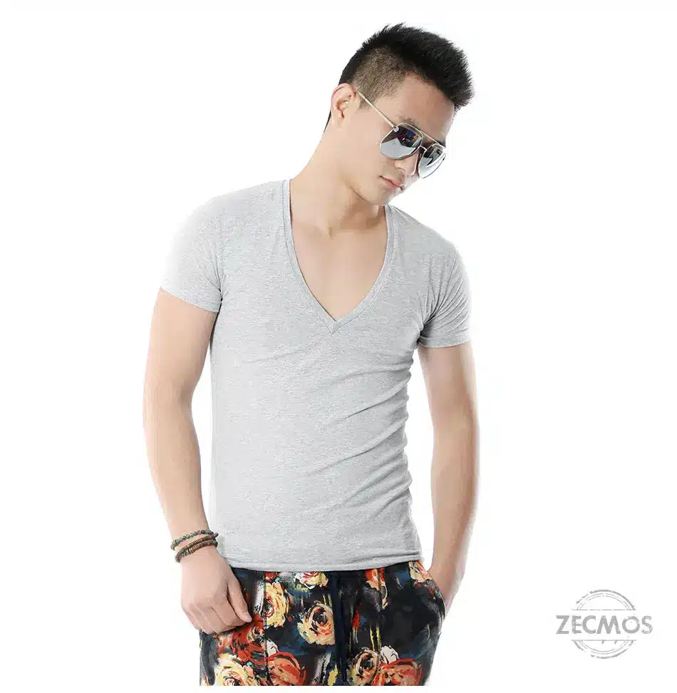 Zecmos Deep V Neck Sexy Men T-Shirt Vintage Short Sleeve Solid Color Muscle Fit T Shirt Men Top Tees Fashion 50