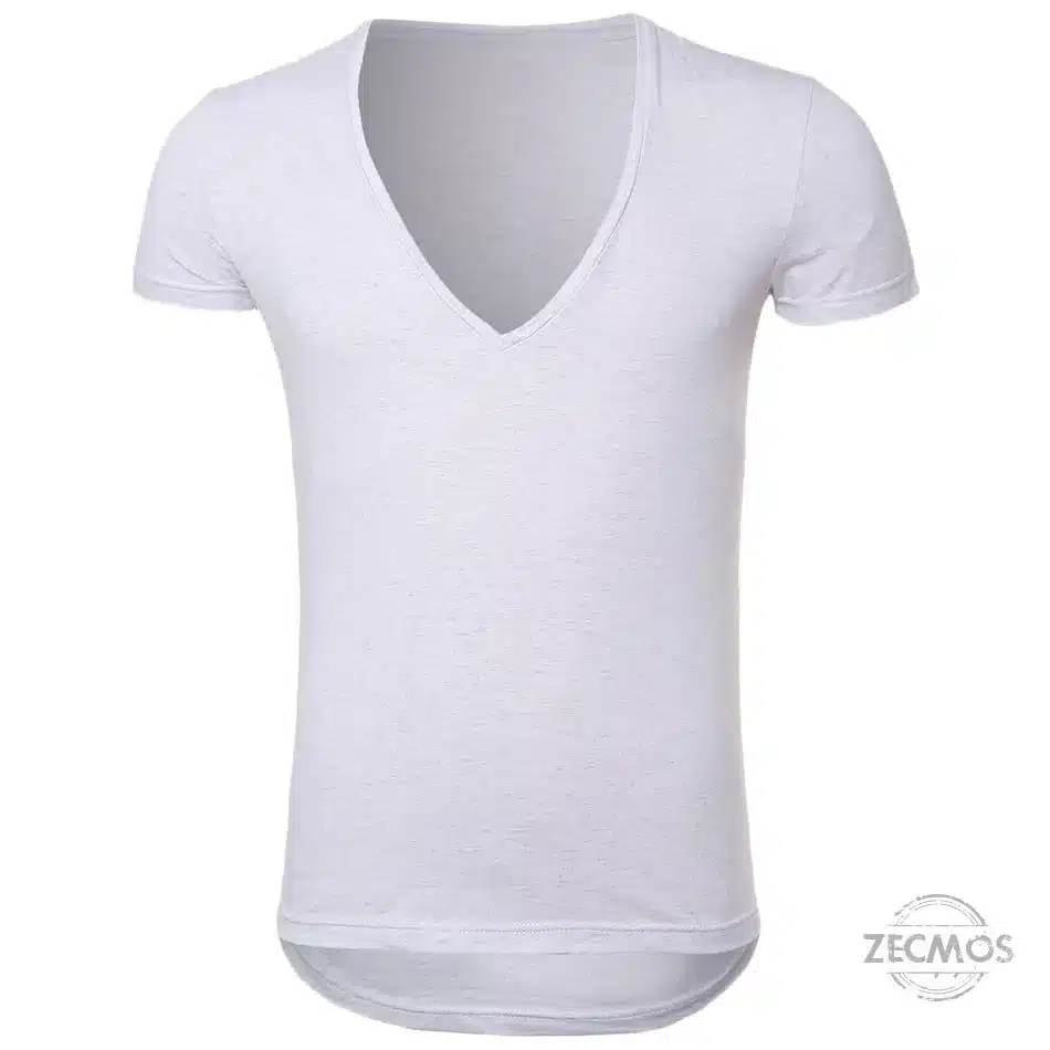 Zecmos Deep V Neck Sexy Men T-Shirt Vintage Short Sleeve Solid Color Muscle Fit T Shirt Men Top Tees Fashion 56