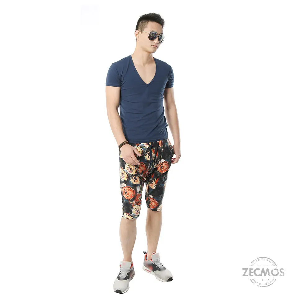 Zecmos Deep V Neck Sexy Men T-Shirt Vintage Short Sleeve Solid Color Muscle Fit T Shirt Men Top Tees Fashion 62