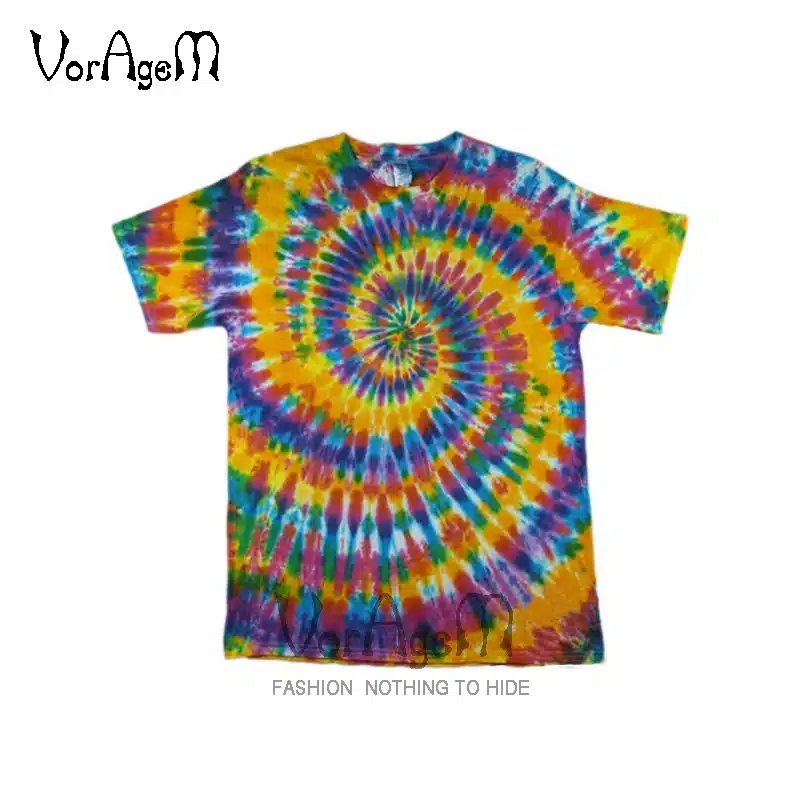 VORAGEM 2017 Men's Summer Handmade Tie Dye T Shirt Fashion Spiral Star Ray Colorful Tops Hipster Skateboard Men 100% Cotton Tees 24