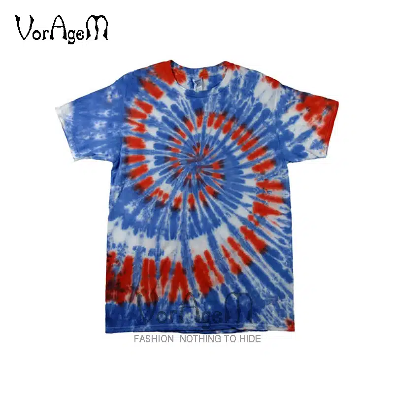 VORAGEM 2017 Men's Summer Handmade Tie Dye T Shirt Fashion Spiral Star Ray Colorful Tops Hipster Skateboard Men 100% Cotton Tees 26