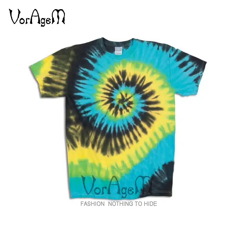 VORAGEM 2017 Men's Summer Handmade Tie Dye T Shirt Fashion Spiral Star Ray Colorful Tops Hipster Skateboard Men 100% Cotton Tees 28