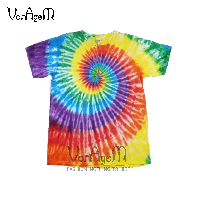 VORAGEM 2017 Men's Summer Handmade Tie Dye T Shirt Fashion Spiral Star Ray Colorful Tops Hipster Skateboard Men 100% Cotton Tees 31