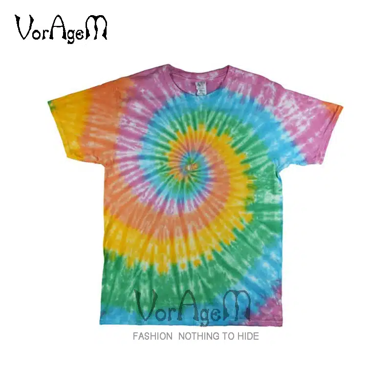 VORAGEM 2017 Men's Summer Handmade Tie Dye T Shirt Fashion Spiral Star Ray Colorful Tops Hipster Skateboard Men 100% Cotton Tees 32