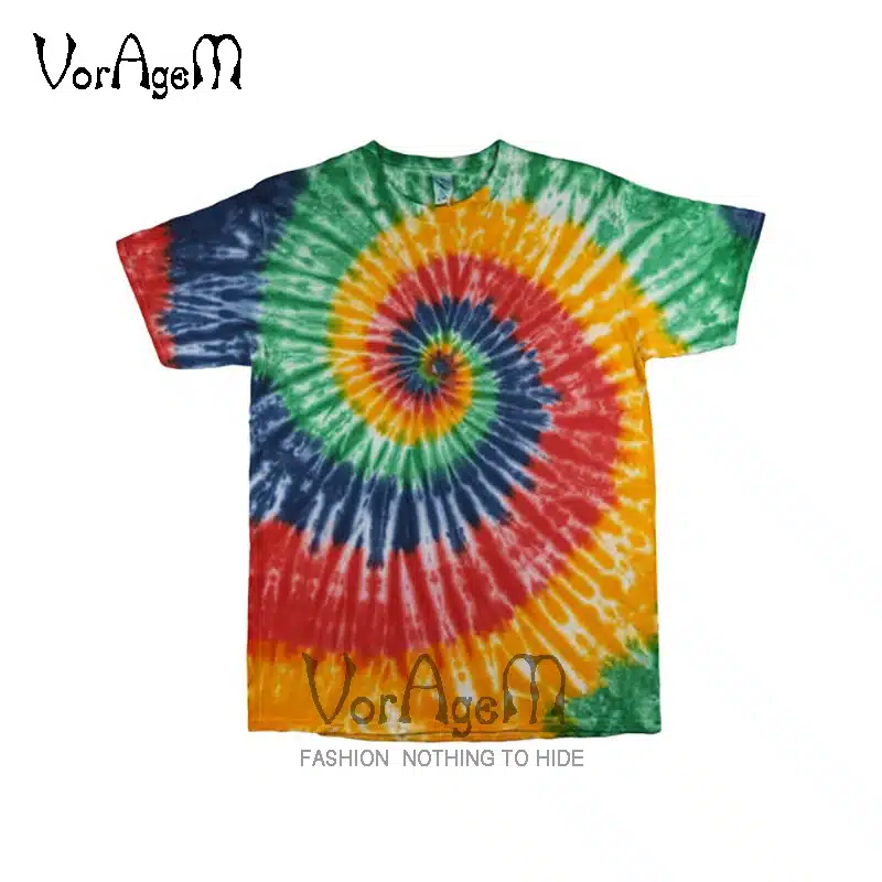 VORAGEM 2017 Men's Summer Handmade Tie Dye T Shirt Fashion Spiral Star Ray Colorful Tops Hipster Skateboard Men 100% Cotton Tees 34