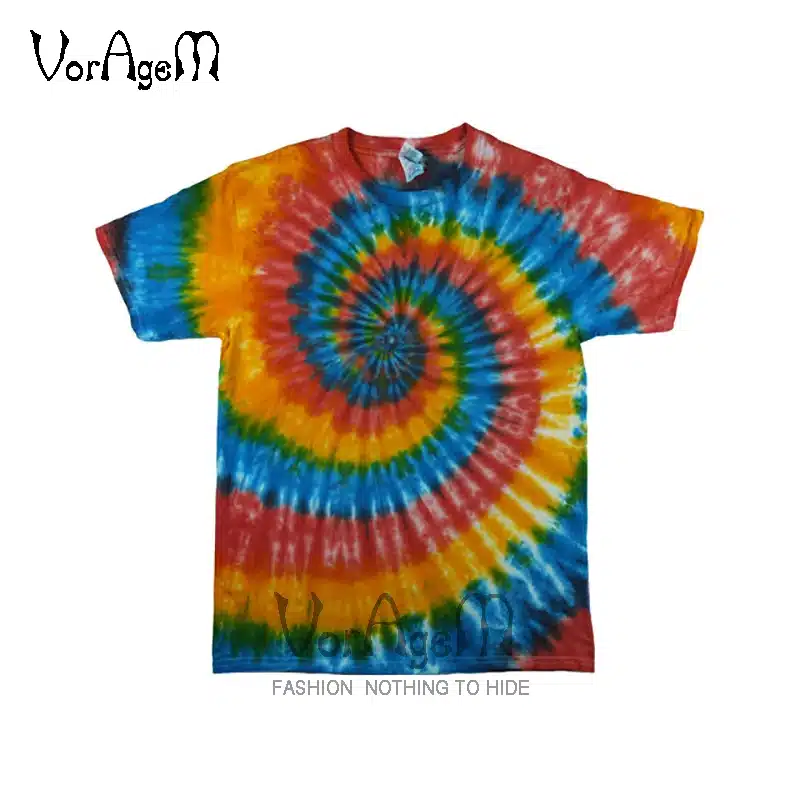 VORAGEM 2017 Men's Summer Handmade Tie Dye T Shirt Fashion Spiral Star Ray Colorful Tops Hipster Skateboard Men 100% Cotton Tees 35
