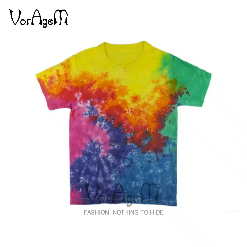 VORAGEM 2017 Men's Summer Handmade Tie Dye T Shirt Fashion Spiral Star Ray Colorful Tops Hipster Skateboard Men 100% Cotton Tees 37
