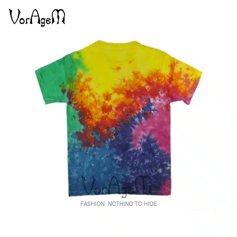 VORAGEM 2017 Men's Summer Handmade Tie Dye T Shirt Fashion Spiral Star Ray Colorful Tops Hipster Skateboard Men 100% Cotton Tees 38