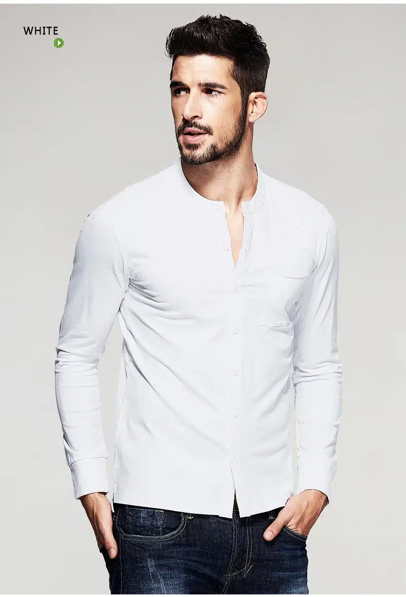KUEGOU Autumn Mens T Shirts Button Black White Brand Clothing Long Sleeve Man's Cardigan T-Shirts Male Plus Size Tops Tees 765 22