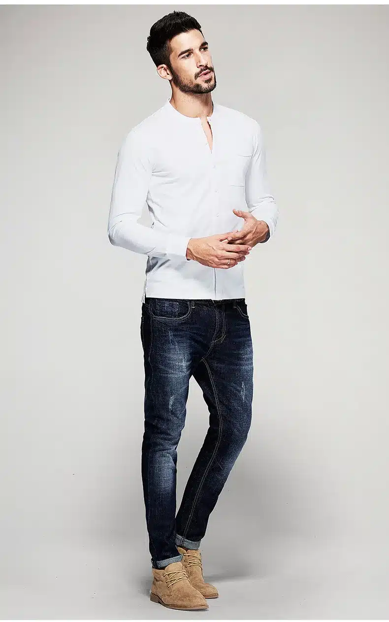 KUEGOU Autumn Mens T Shirts Button Black White Brand Clothing Long Sleeve Man's Cardigan T-Shirts Male Plus Size Tops Tees 765 23