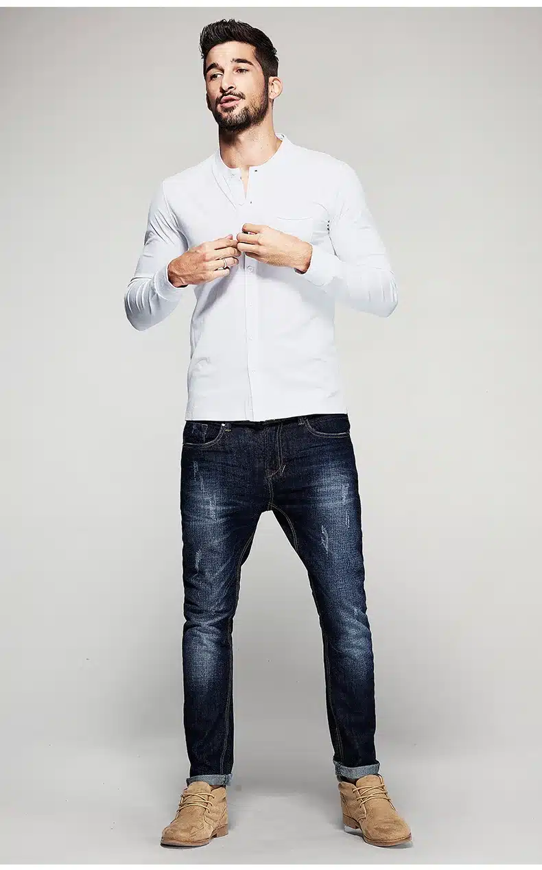 KUEGOU Autumn Mens T Shirts Button Black White Brand Clothing Long Sleeve Man's Cardigan T-Shirts Male Plus Size Tops Tees 765 24