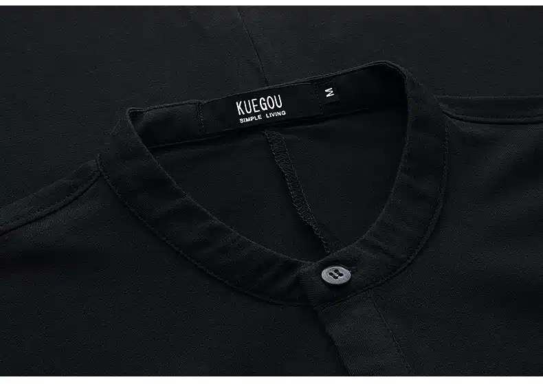 KUEGOU Autumn Mens T Shirts Button Black White Brand Clothing Long Sleeve Man's Cardigan T-Shirts Male Plus Size Tops Tees 765 28